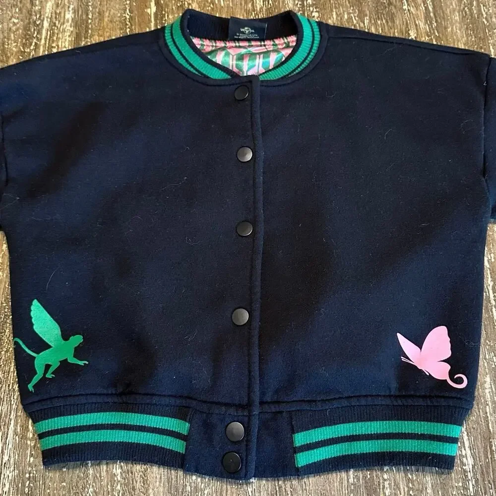 Wicked Paul Tazewell Varsity Bomber Jacket Black Green Pink Girls Size S (6/7)